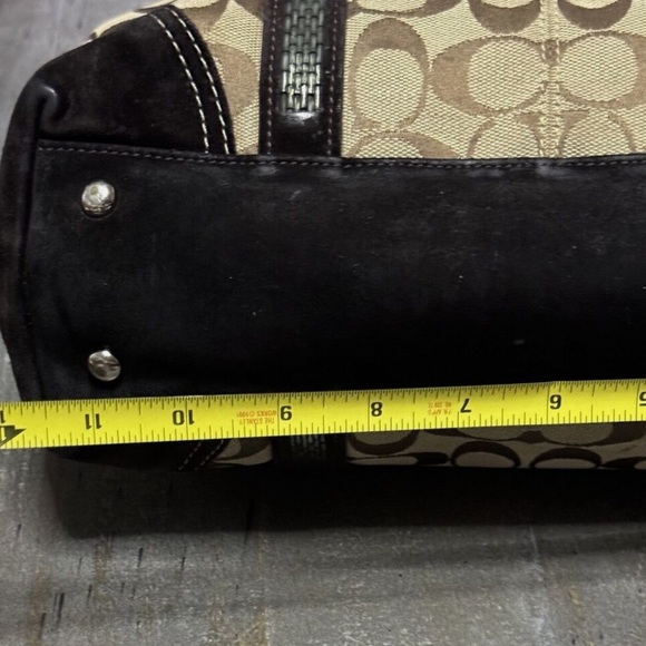 Coach Signature C Khaki Tote Jacquard Beaded Brown Suede Shoulder Bag #8K53 - Picture 5 of 16